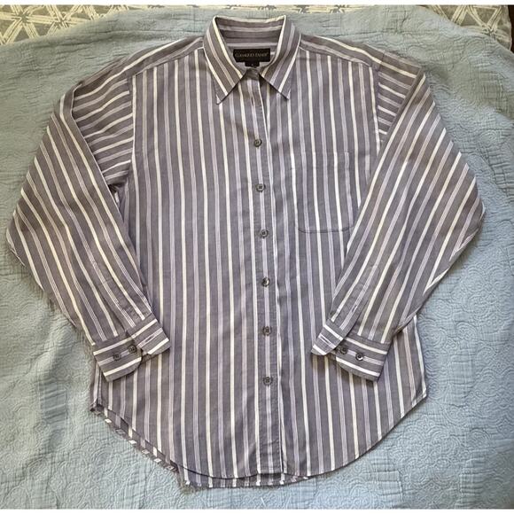 Classiques Entier Size S Button Up Work Wear Top Purple Striped Classic Cotton - Picture 4 of 7